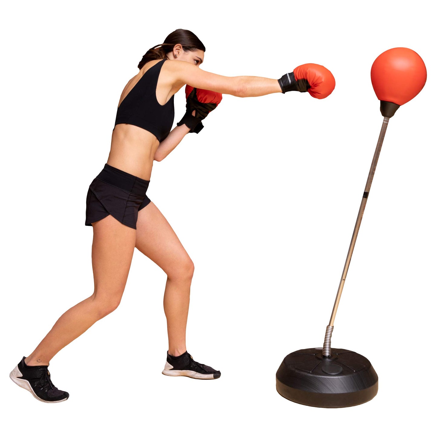 Protocol Punching Bag with Stand Plus Boxing Gloves for Adults & Kids - Adjustable Height Stand - Standard Red