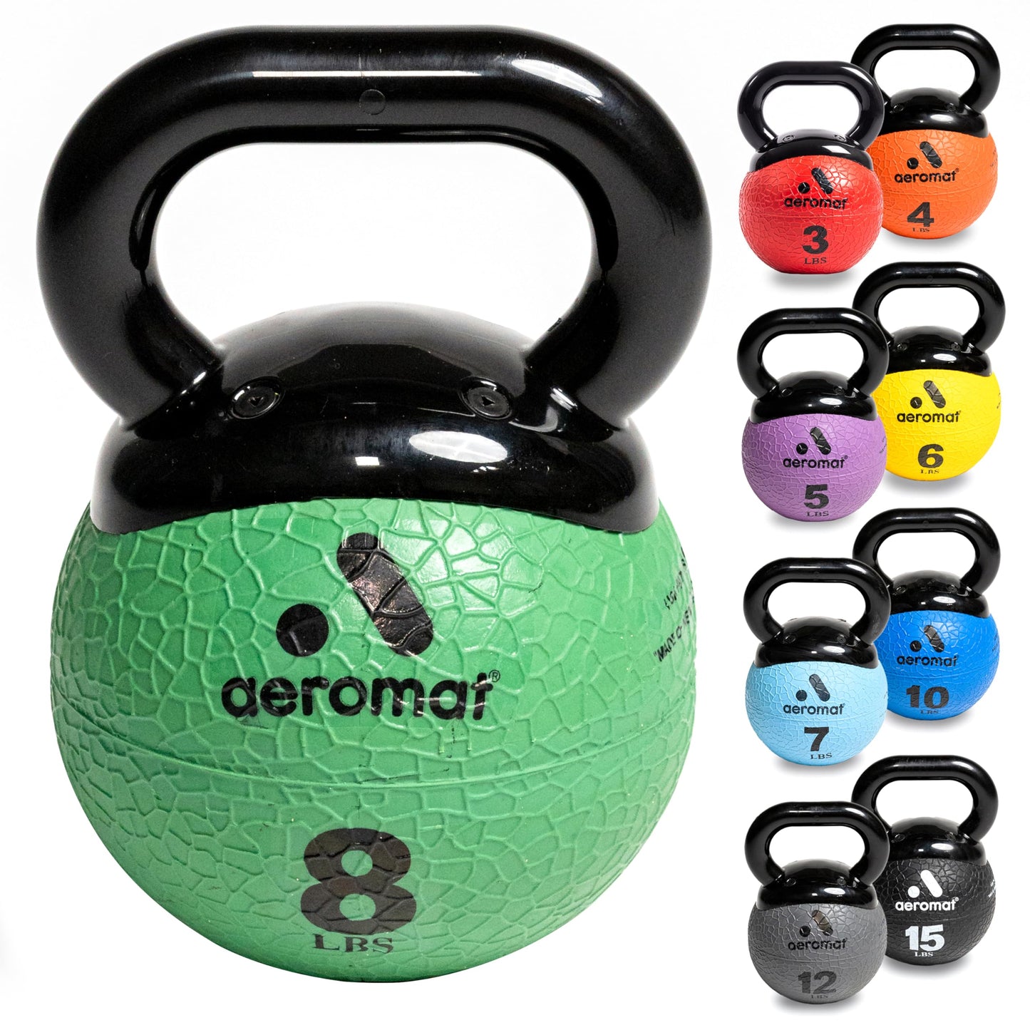 Aeromat Elite Mini Kettlebell Medicine Ball - 8 lb Kettlebell Weight Balls for Exercise 6"" dia Weighted Exercise Ball Strength Training Kettlebells Kettlebell Workout Squat Weights Color-Coded