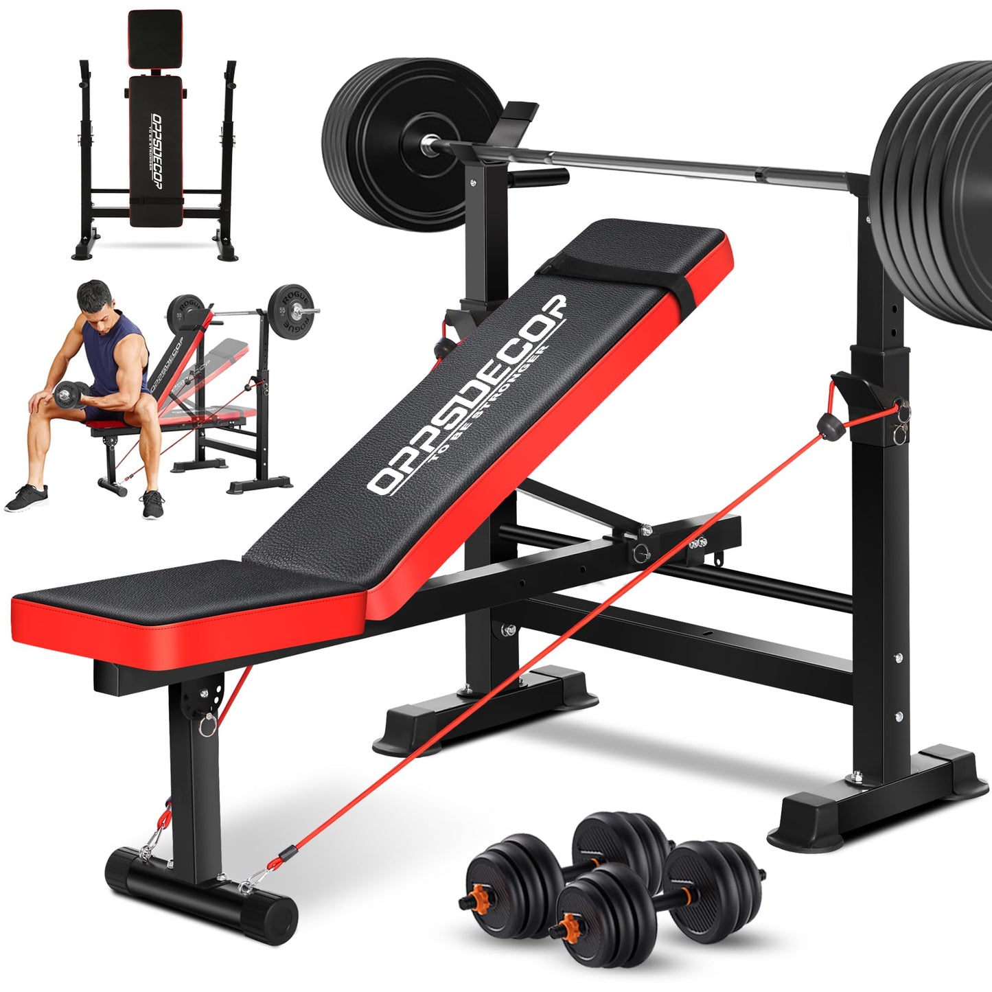 OPPSDECOR 660lbs 6 in 1 Weight Bench Set with Squat Rack Workout Bench with Leg Extension Preacher Curl Rack Multi-Function Bench Press Set for Home Gym ZWX1113 New Version Weight Bench