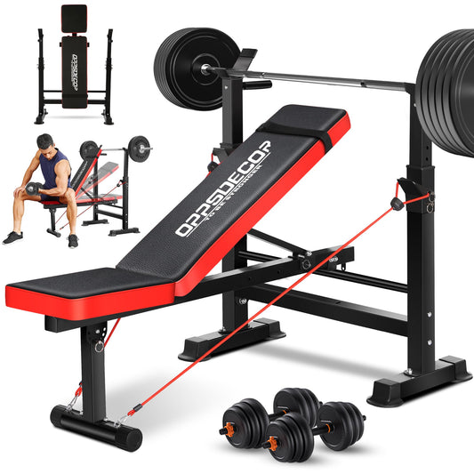 OPPSDECOR 660lbs 6 in 1 Weight Bench Set with Squat Rack Workout Bench with Leg Extension Preacher Curl Rack Multi-Function Bench Press Set for Home Gym ZWX1113 New Version Weight Bench