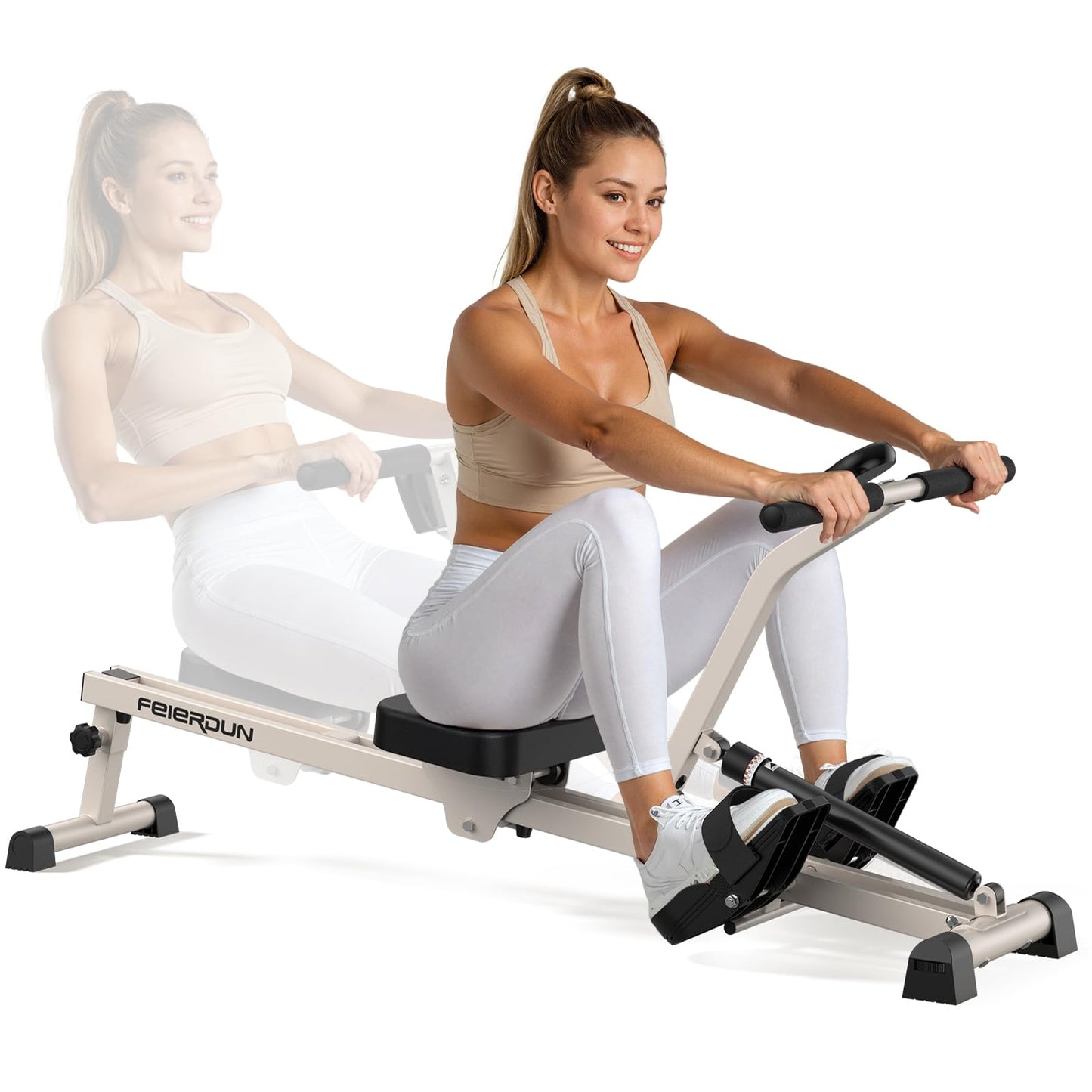 Feierdun Compact Adjustable Rowing Machine for Home 300LBS Weight Capacity with 12 Levels of Resistance for Complete Body Workouts Foldable Hydraulic Rower for Home