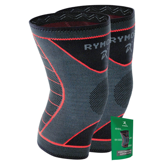 Rymora Knee Compression Sleeves for Men Women - Knee Braces 1 Pair Grey M - Knee Support Sleeves for Knee Pain Running Weightlifting Gym Workout Sports