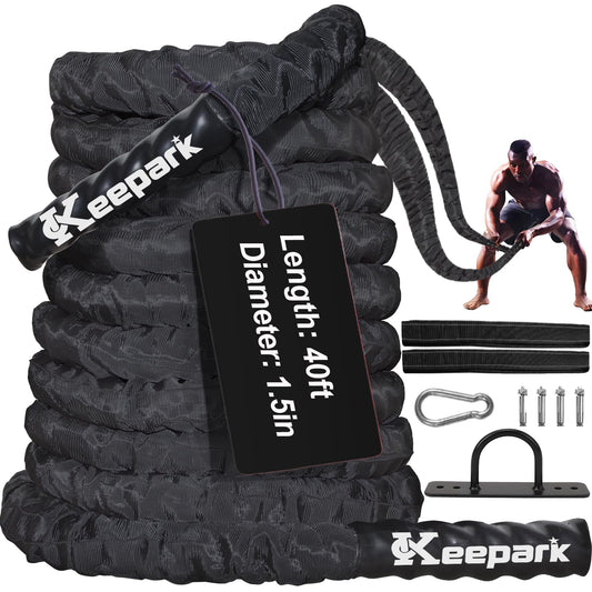 Battle Ropes for Home Gym Exercise: 1.5 Inch Diameter 40FT Length Workout Rope Exercise Rope Training Ropes with Protective Sleeve Heavy Battle Rope For Workout Exercise Fitness & Strength Training