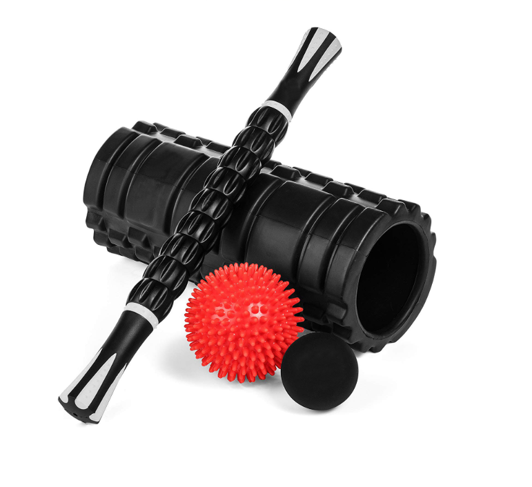 Yoga Foam Roller and Massage Ball Set with Balance Stick