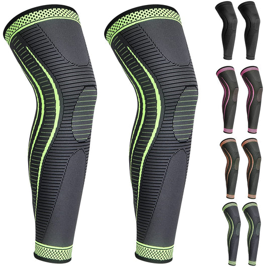 2 Pack Full Leg Compression Sleeves Long Knee Brace Support for ACLPCL Meniscus Tear Arthritis Tendinitis Joint Pain Relief Men And Women (Green Small)