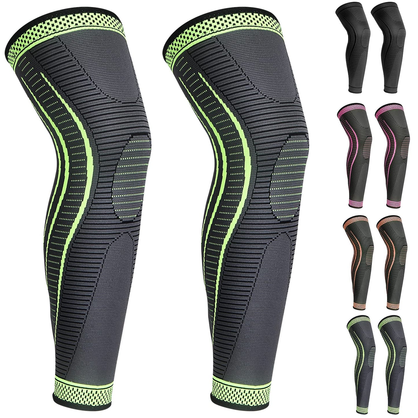 2 Pack Full Leg Compression Sleeves Long Knee Brace Support for ACLPCL Meniscus Tear Arthritis Tendinitis Joint Pain Relief Men And Women (Green Small)