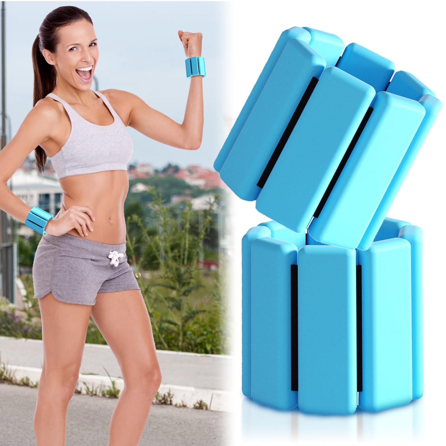 Pilates Wrist Ankle Weights for Men Women Wearable Strong Arm & Leg Weights Set of 2(1 lbs Each) Adjustable Ankle Weights for Strength Training Dog Walking Yoga Dance Barre Blue