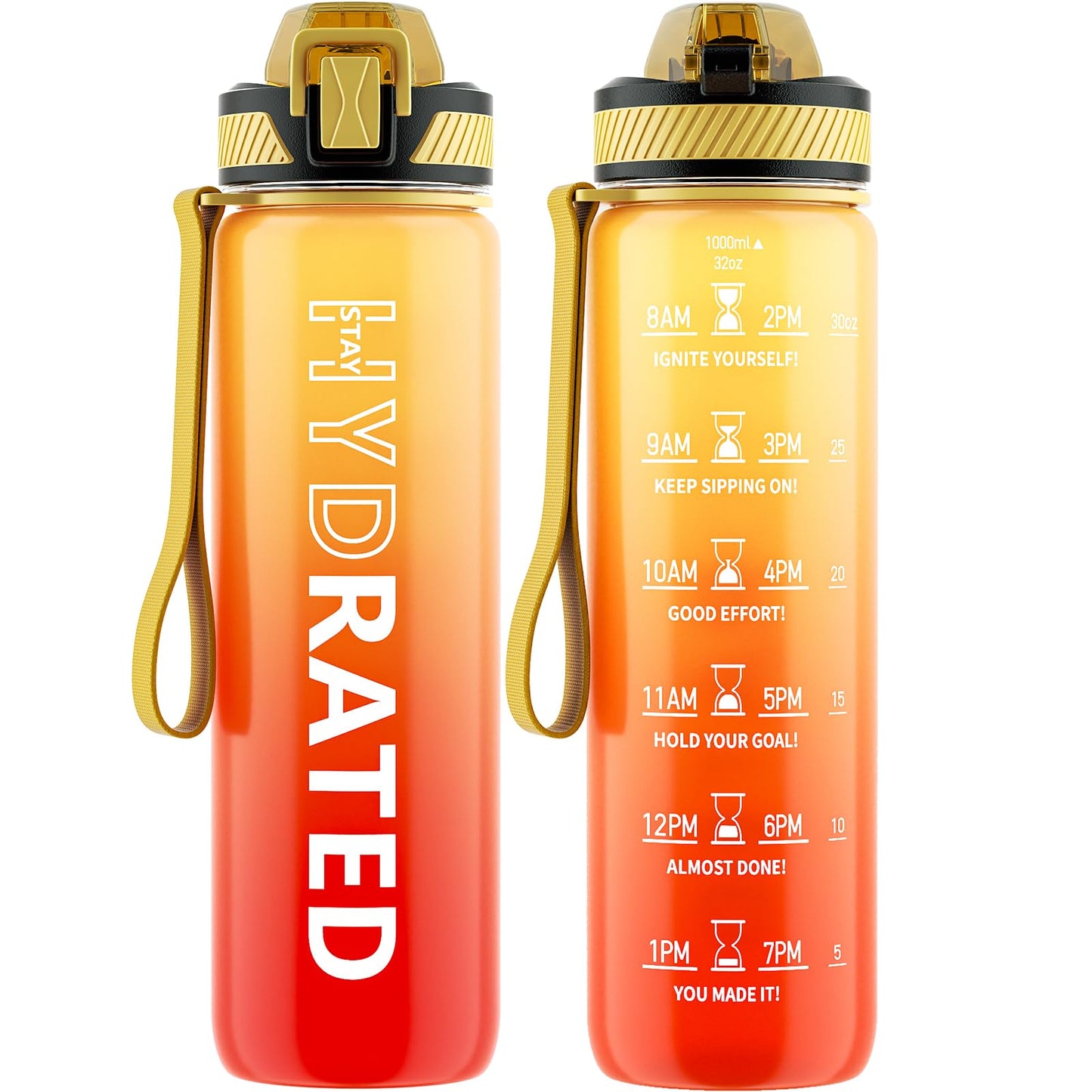 QLUR Water Bottle with Straw 32oz Motivational Water Bottles with Time Marker to Drink Tritan BPA Free 1L Sports Water Bottle with Carry Strap LeakProof for Women Gym Fitness Outdoor (1 Pack)